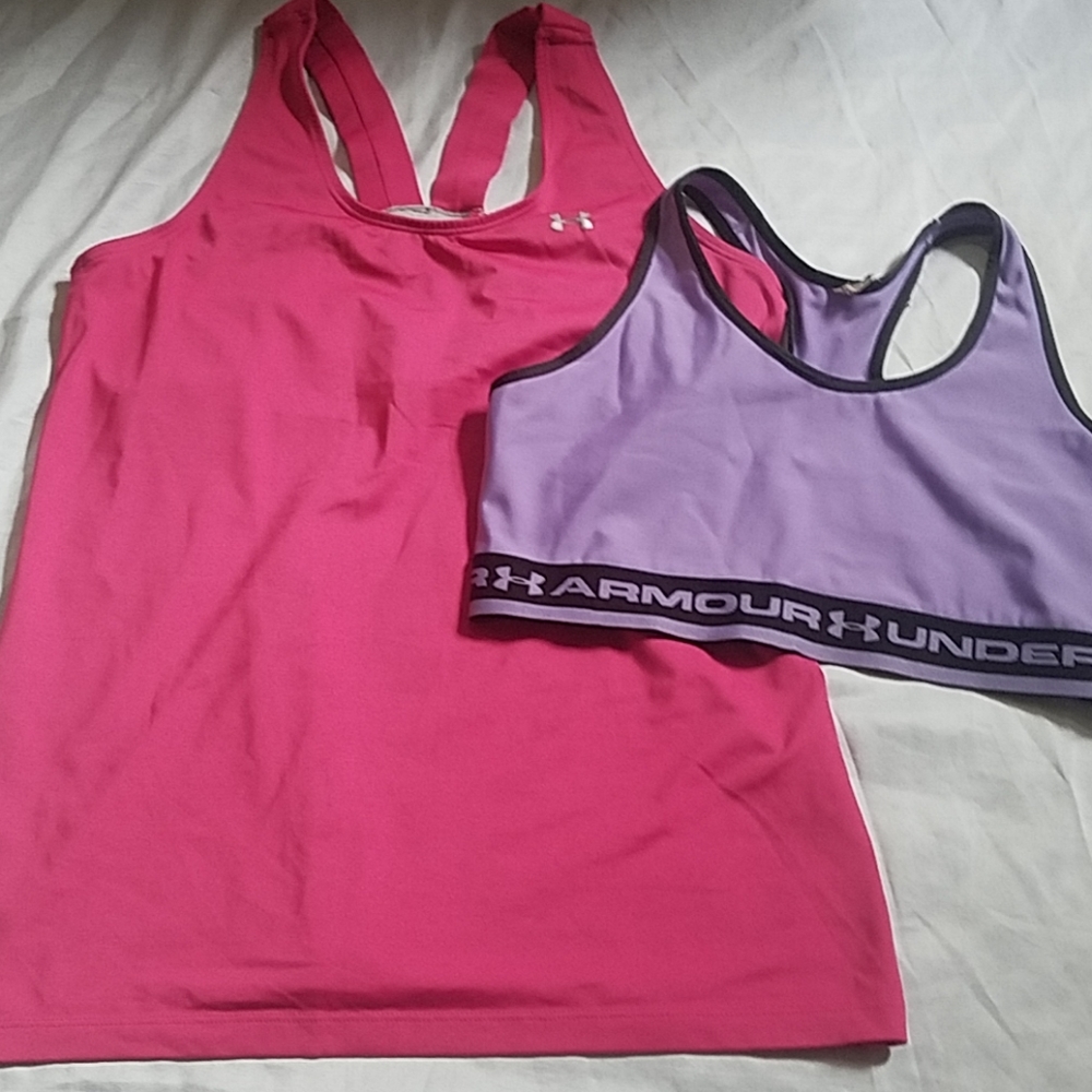 Under Armour Tank and Sports Bra Workout Bundle L